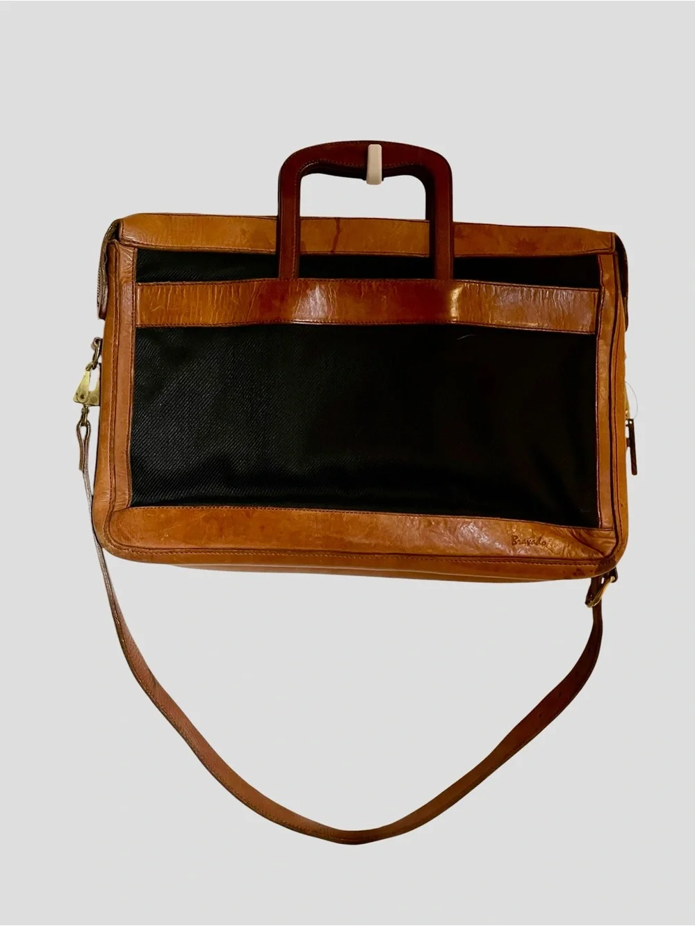 Vintage Bravado Leather Canvas Messenger Crossbody Satchel Bag Brass 17x12